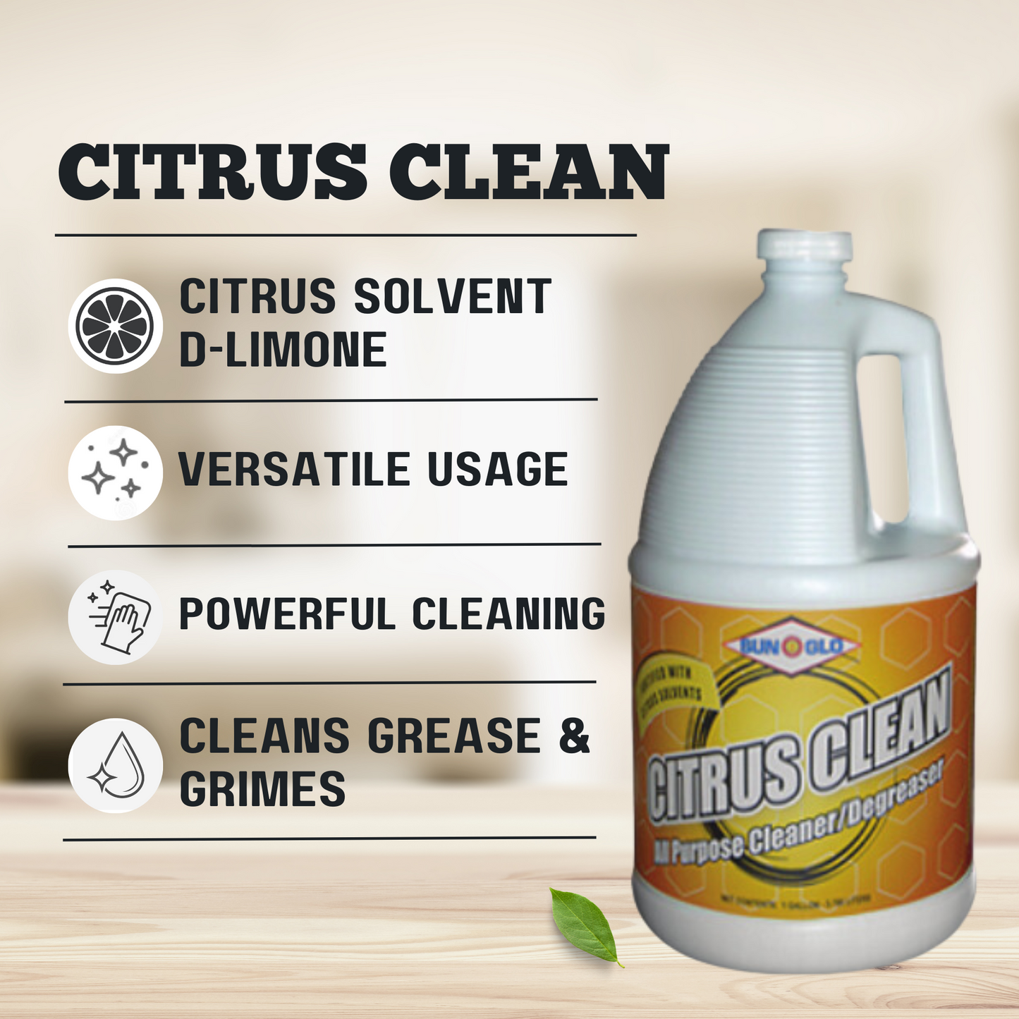 SUN-GLO Citrus Clean - Heavy Duty Degreaser and All-Purpose Cleaner (4x1 Gallon Case)