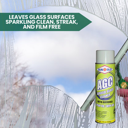 SUN-GLO Aerosol Glass Cleaner (AGC) - Ammonia Fortified Aerosol Glass & Multi-Surface Cleaner Spray Polish for All-Natural Sparkling, Brilliant, Streak-Free Shines