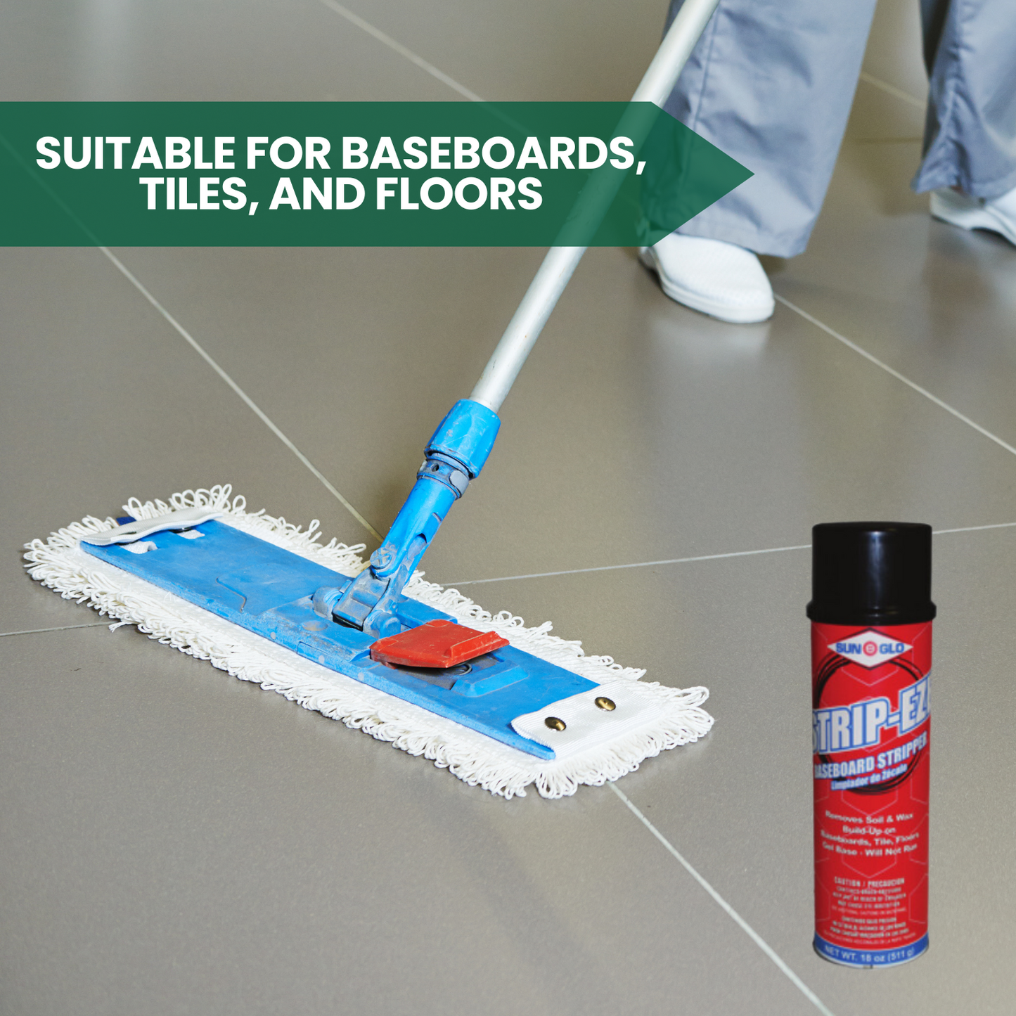 SUN-GLO Strip-Eze Baseboard Stripper - Removes Stubborn Soil & Wax Buildup on Baseboards, Tiles, and Floors - Gel Formula (12x1 case, 18oz)