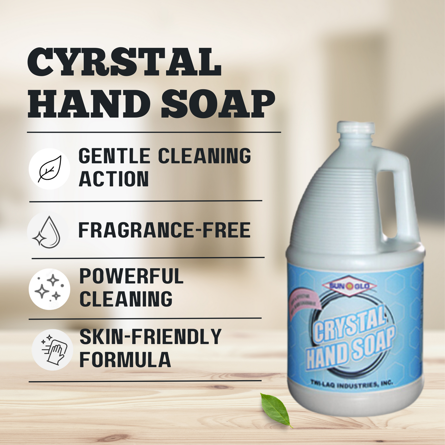 SUN-GLO Crystal Hand Soap - Gentle Yet Clean - 4x1 Gallon Case