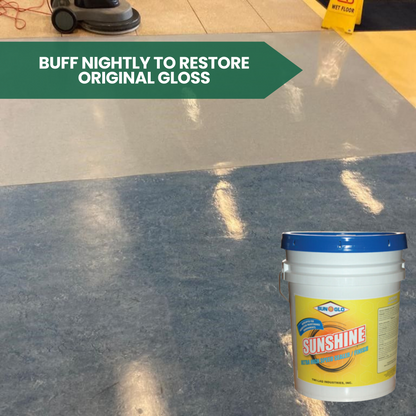 SUN-GLO Sunshine  - Floor Finish,  Wet-Look Floor Finish with High Solids Formula for Exceptional Film Clarity, Repels Soil and Scratches - 5 Gallon Pail