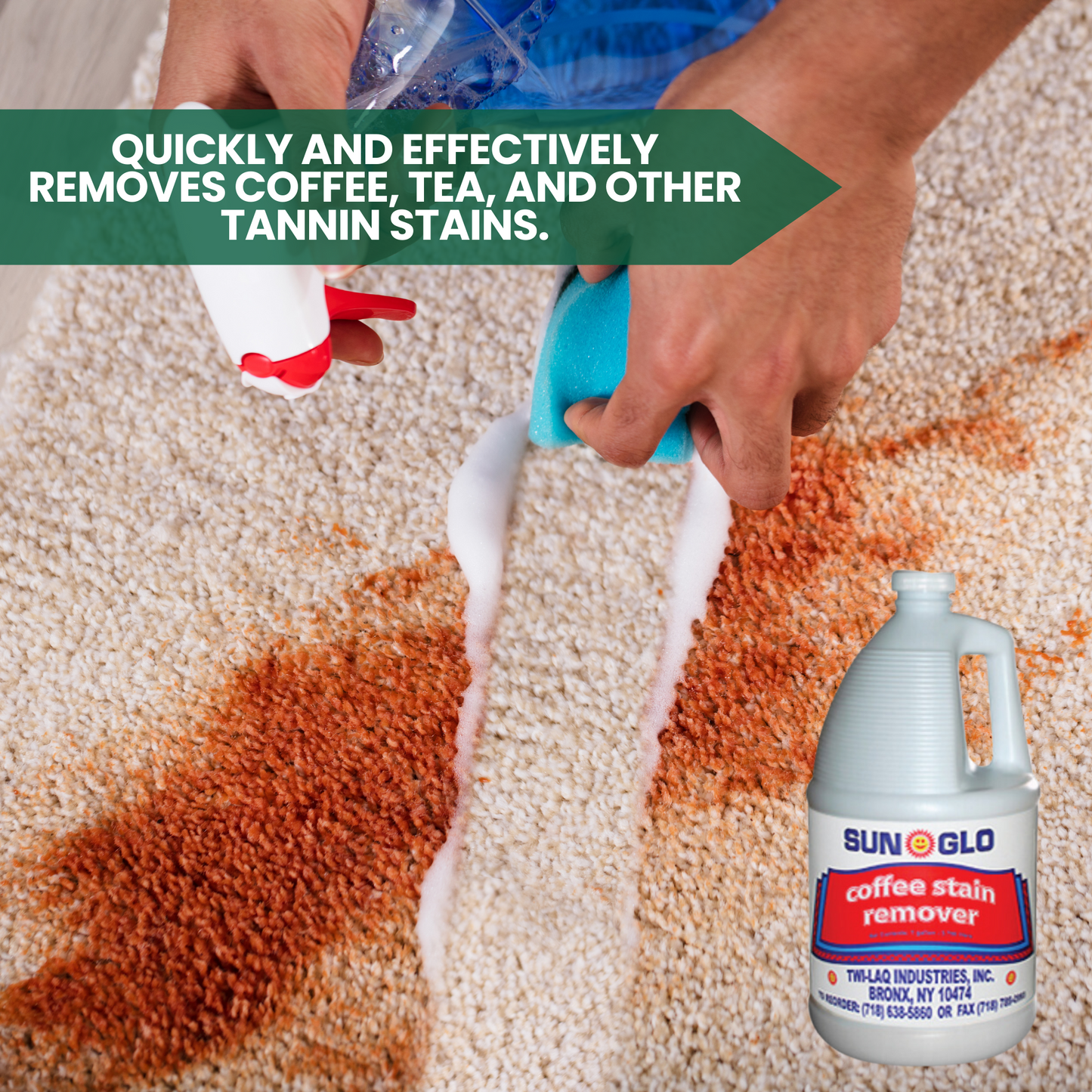 SUN-GLO Coffee Stain Remover - Ultra-Efficient for Upholstery & Carpet, Experience Spotless Clean (4x1 Gallon Case)