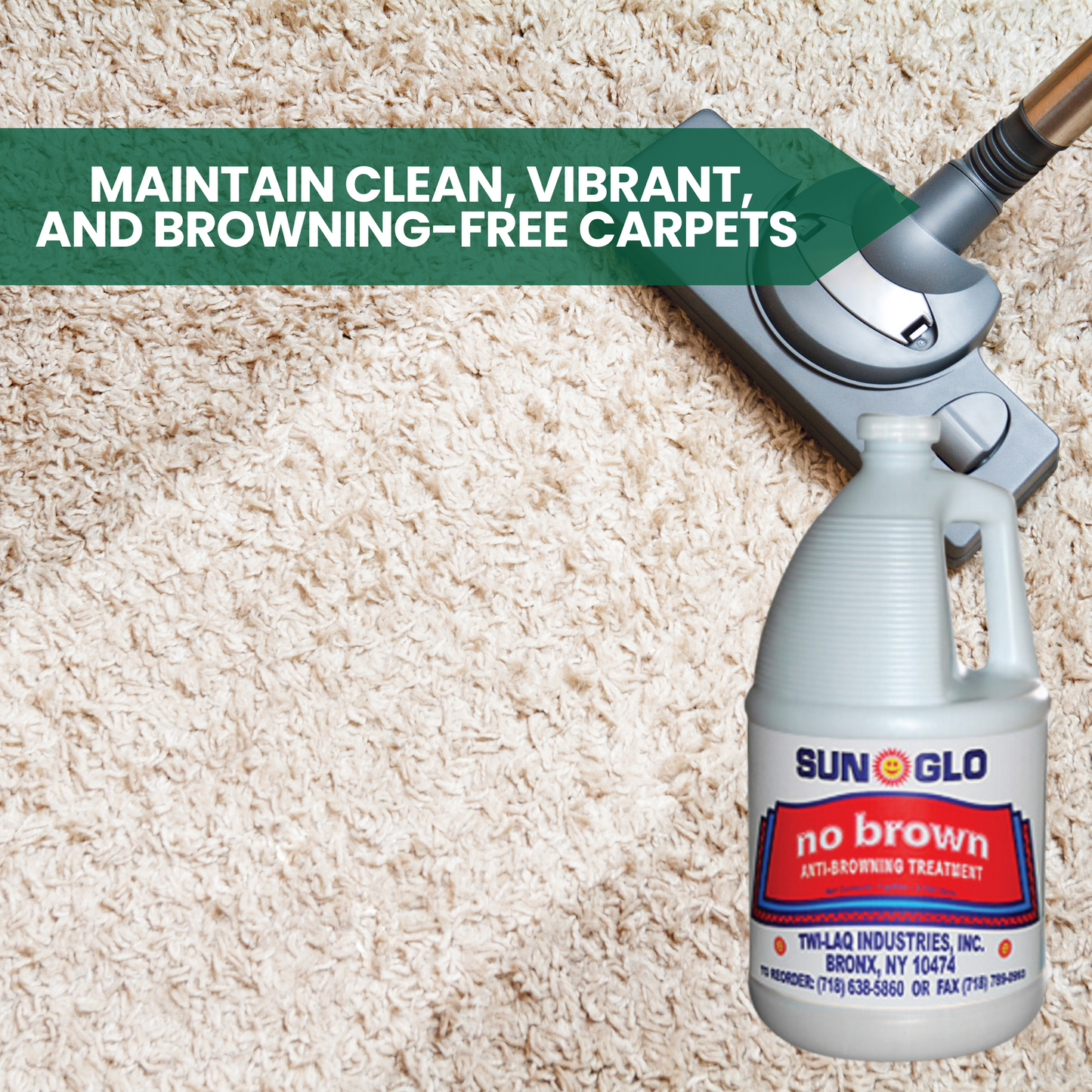 SUN GLO No Brown - Anti-Browning Treatment Carpet Stain Remover and Cleaner Solution, for Fresh and Vibrant Carpets (4x1 Gallon Case)
