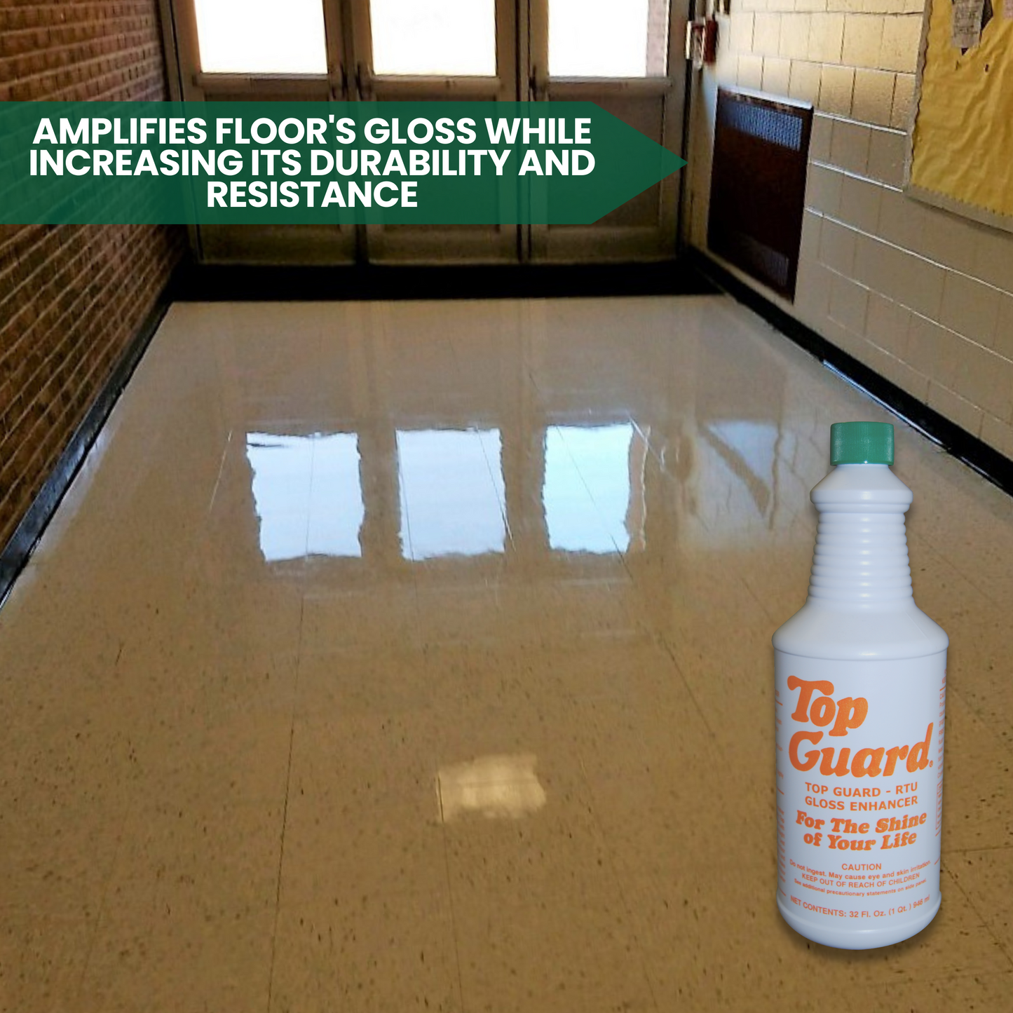 TOP GUARD Ready To Use (RTU) - Commercial & Industrial Flooring Protection, Surface Shield, Creates a Lustrous Wet Look Quick Shine Floor Finish (12x1 Quart Box)