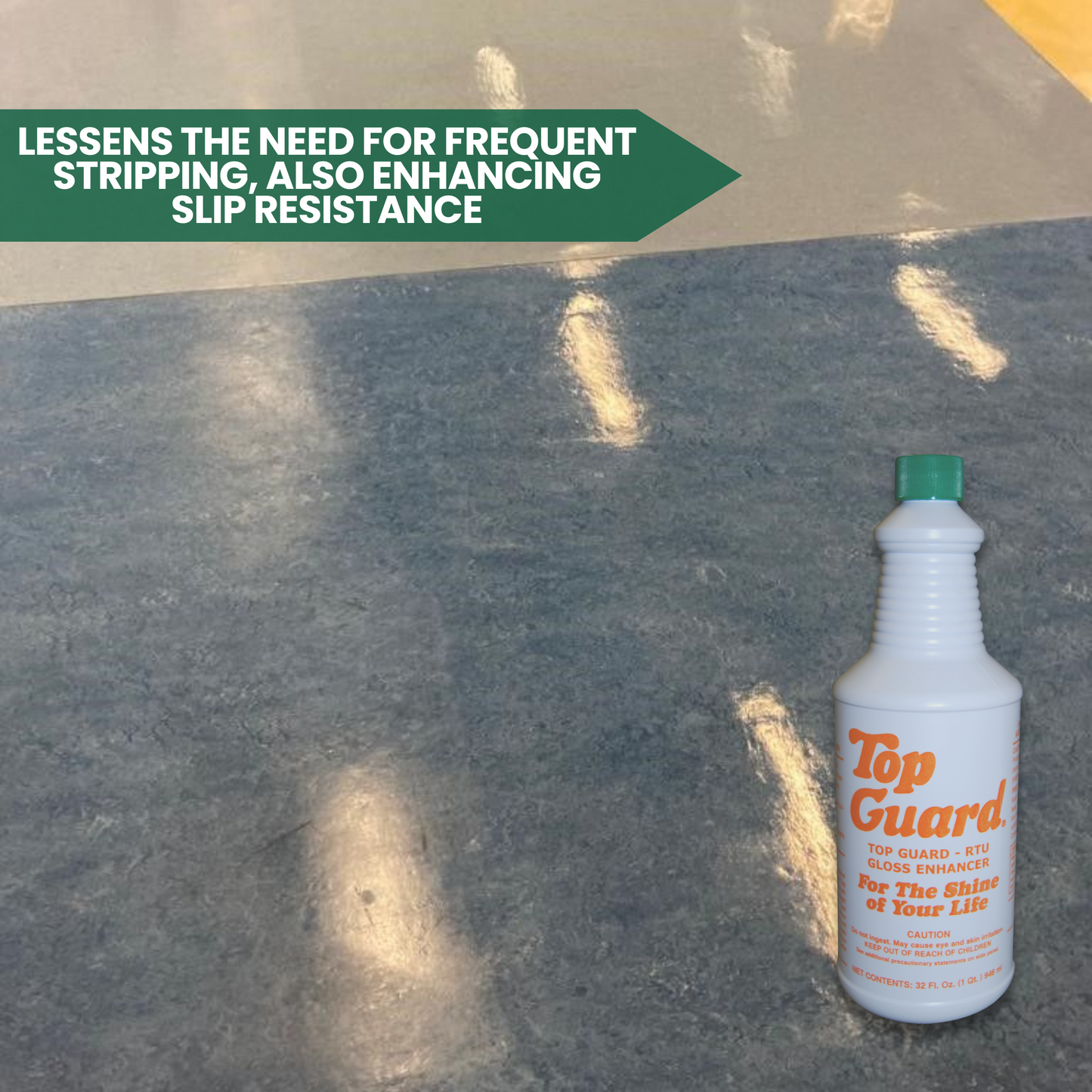 TOP GUARD Ready To Use (RTU) - Commercial & Industrial Flooring Protection, Surface Shield, Creates a Lustrous Wet Look Quick Shine Floor Finish (12x1 Quart Box)