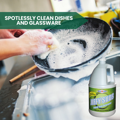 SUN-GLO Jiffy Sudz - Essential Dishwashing Liquid for Sparkling Dishes & Glassware - Gentle on Hands (4x1 Gallon Case)
