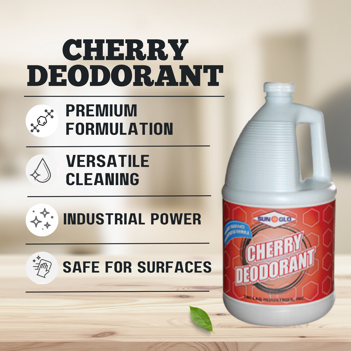 SUN-GLO Cherry Concentrated Deodorant - Versatile, Industrial-Strength Cleaning Solution with Premium Fragrances - (4x1 Gallon Case)