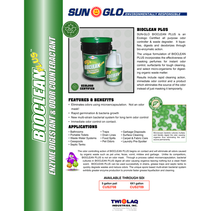 SUN-GLO Bio Clean Plus - Commercial and Industrial Cleaning Supplies - Advanced All-Purpose Odor Eliminator & Waste Degrader, Versatile Bio-Enzymatic Cleaning Formula