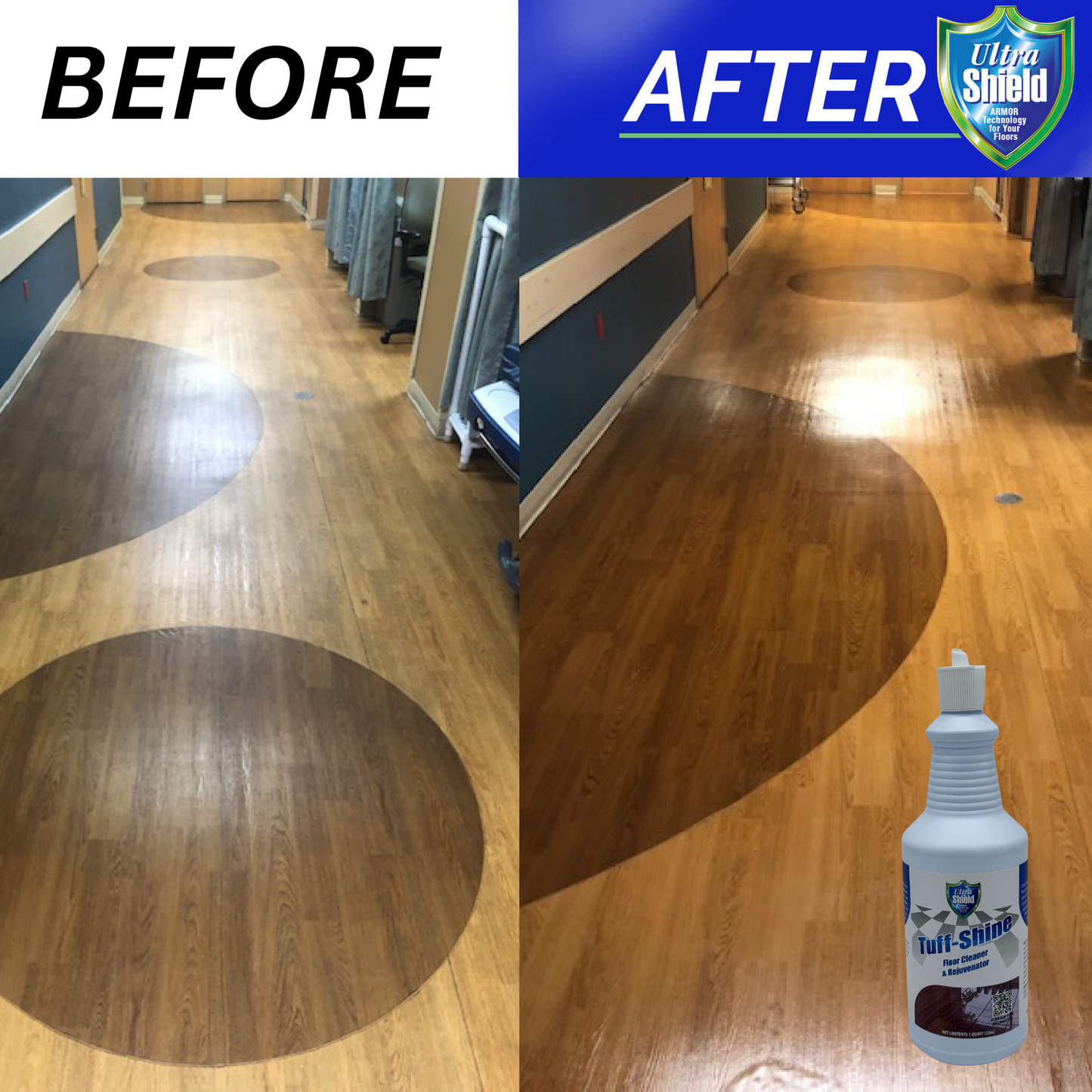 ULTRA SHIELD Tuff-Shine - Clean Enhance and Protects Multi Surface Cleaner - Wood Floor Cleaner and Polish, Vinyl Floor Cleaner, Rejuvenate Floor, Laminate Floor Polish 32oz