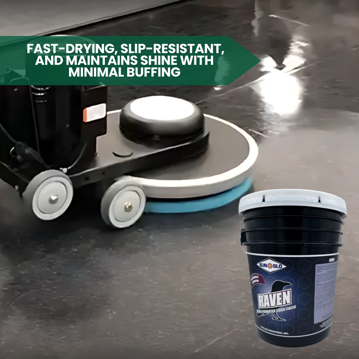 SUN-GLO Raven Black Pigmented Floor Finish | Commercial and Industrial Flooring Protection | Glossy Black Flooring Finish | Creates Brilliant Super Gloss Black Finish Surface (5 Gallon - Pail)