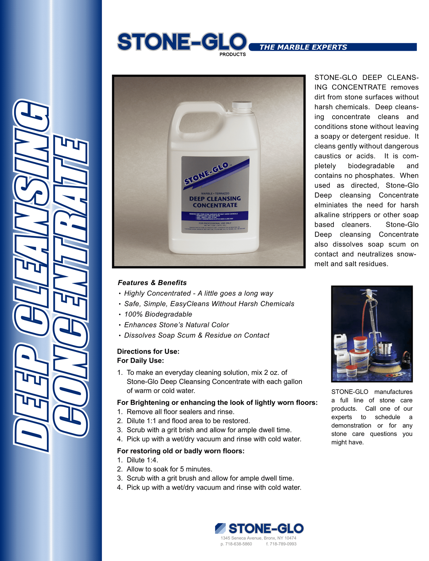 STONE-GLO Deep Cleansing Concentrate - Gentle Stain Remover, Potent Multi-Surface Cleaner for Preserving the Beauty of Your Stone, Granite, Marble, and Tile Surfaces (1 Gallon)
