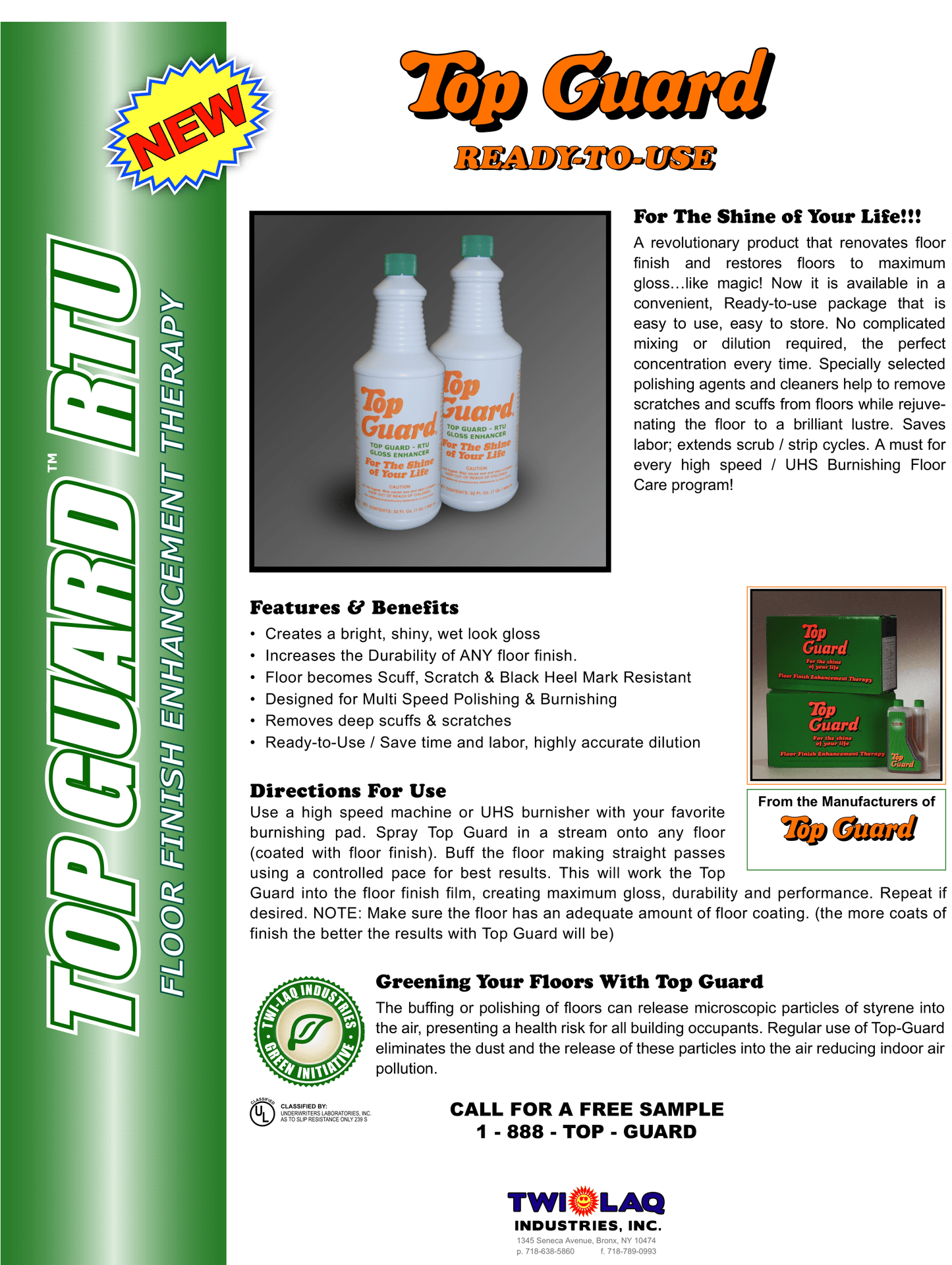 TOP GUARD Ready To Use (RTU) - Commercial & Industrial Flooring Protection, Surface Shield, Creates a Lustrous Wet Look Quick Shine Floor Finish (12x1 Quart Box)