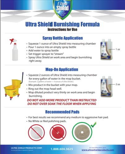 ULTRA SHIELD Burnishing Formula – Super High Gloss, Flooring Protection & Enhancement For Commercial and Industrial Floor Tile Wet Look Shine Non Slip Janitorial Supplies (2 x 1 Litre Pack)