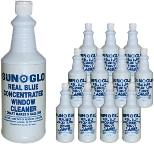 Sun - Glo Real Blue Concentrated Glass Cleaner - Non-Ammoniated, Non-Butyl Window Cleaner for Sparkling & Streak-free Glass and Brighter Windows (12 Per Case)
