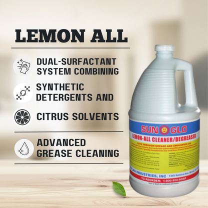 SUN-GLO Lemon All - Cleaner and Degreaser, Your Trusted Cleaning Solution (4x1 Gallon Case)