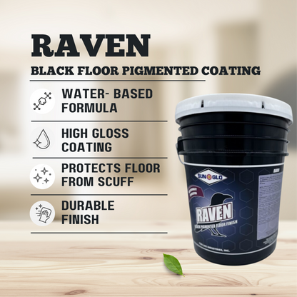 SUN-GLO Raven Black Pigmented Floor Finish | Commercial and Industrial Flooring Protection | Glossy Black Flooring Finish | Creates Brilliant Super Gloss Black Finish Surface (5 Gallon - Pail)