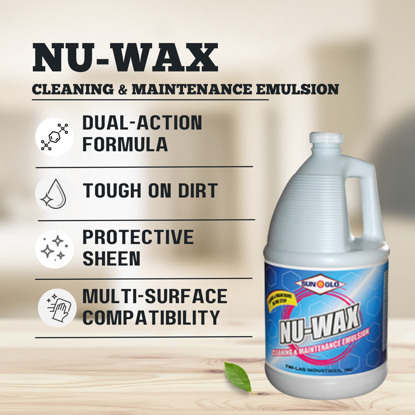SUN-GLO Nu-Wax Premium Floor Shine Emulsion (4x1 Gallon Case)