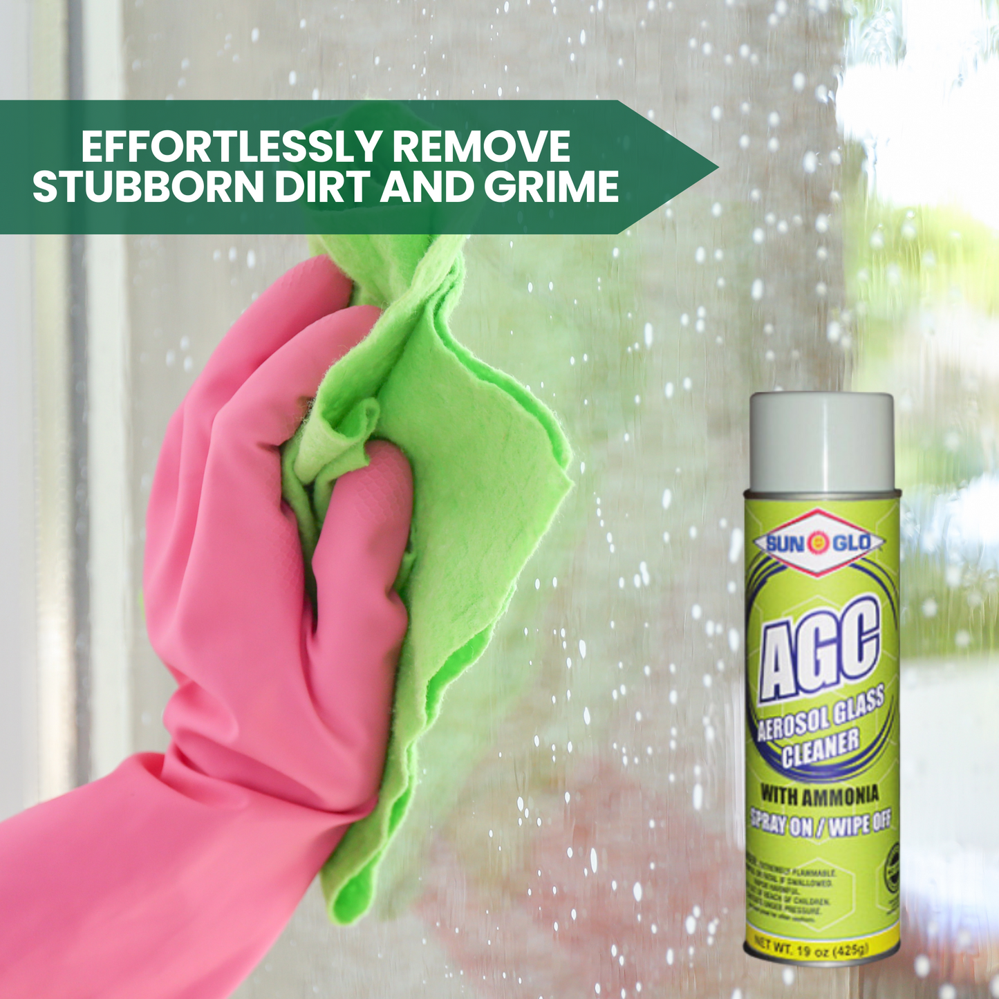 SUN-GLO Aerosol Glass Cleaner (AGC) - Ammonia Fortified Aerosol Glass & Multi-Surface Cleaner Spray Polish for All-Natural Sparkling, Brilliant, Streak-Free Shines