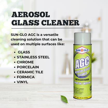 SUN-GLO Aerosol Glass Cleaner (AGC) - Ammonia Fortified Aerosol Glass & Multi-Surface Cleaner Spray Polish for All-Natural Sparkling, Brilliant, Streak-Free Shines