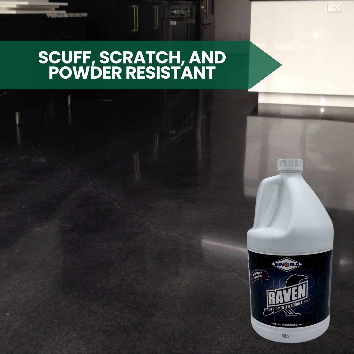 SUN-GLO Raven Black Pigmented Floor Finish | Commercial and Industrial Flooring Protection | Glossy Black Flooring Finish | Creates Brilliant Super Gloss Black Finish Surface (1 Gallon)