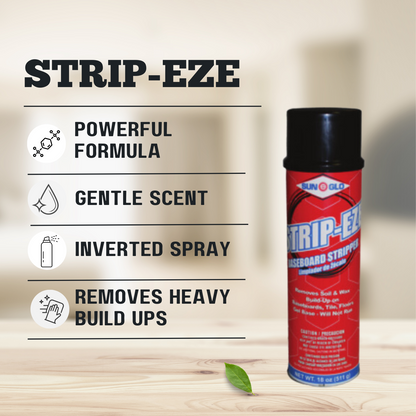 SUN-GLO Strip-Eze Baseboard Stripper - Removes Stubborn Soil & Wax Buildup on Baseboards, Tiles, and Floors - Gel Formula (12x1 case, 18oz)