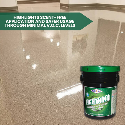 SUN-GLO Lightning - Floor Stripper - Industrial Strength, Fragrance-Free, Low VOC, Highly Concentrated Wax Suitable for All Resilient Surfaces (5 Gallon Pail)