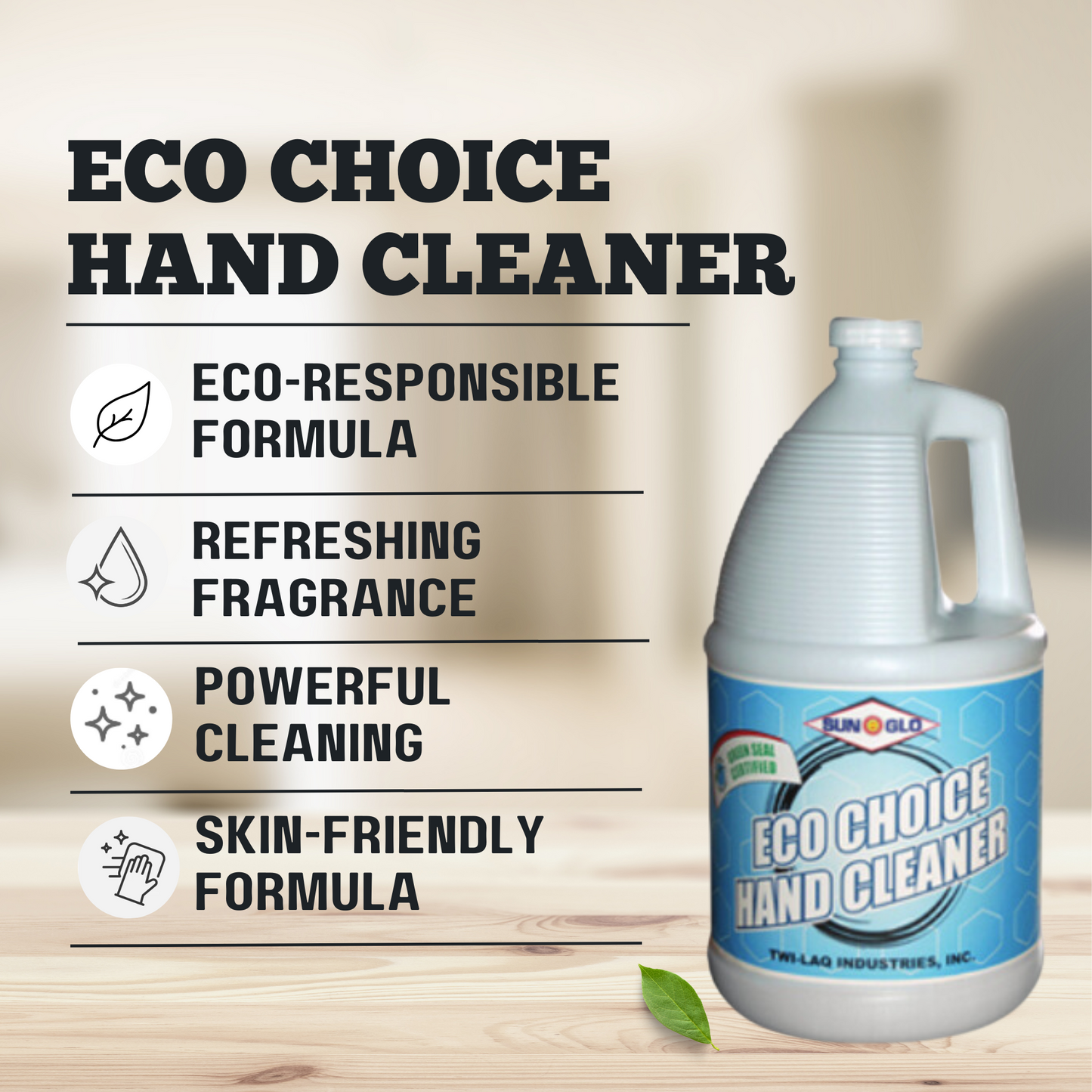 SUN-GLO Eco-Choice Hand Cleaner - Liquid Lotion Foaming Hand Soap, Refill Soap (4x1 Gallon Case)