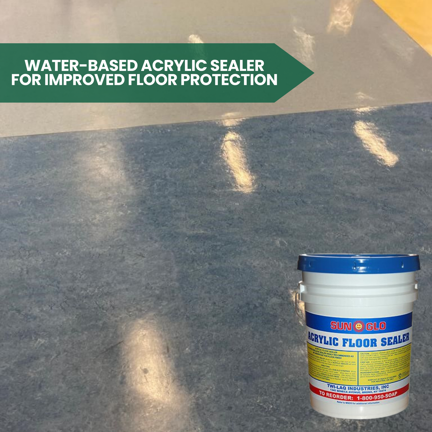 SUN-GLO Acrylic Floor Sealer - Floor Marble, Terrazzo, Resilient Tile Cleaner, Floor Finish, Enhance Durability - 5 Gallons Pail