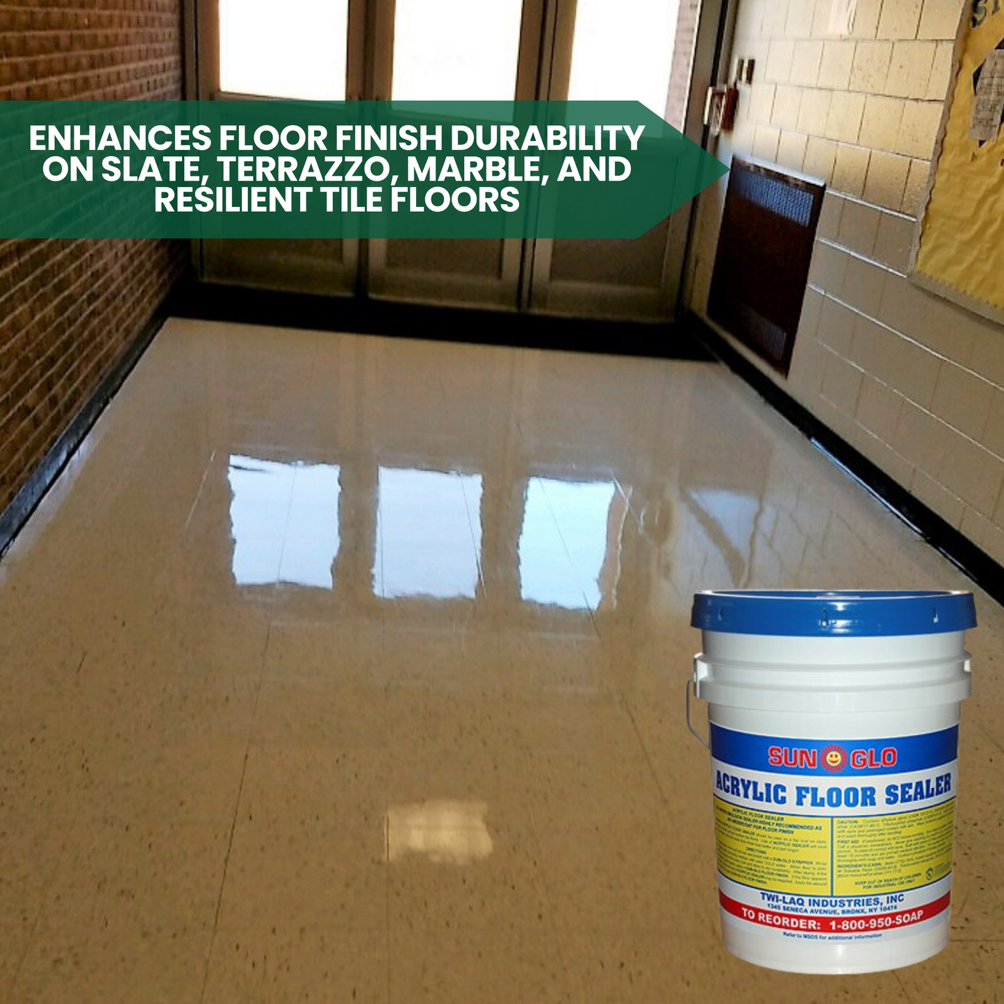 SUN-GLO Acrylic Floor Sealer - Floor Marble, Terrazzo, Resilient Tile Cleaner, Floor Finish, Enhance Durability - 5 Gallons Pail