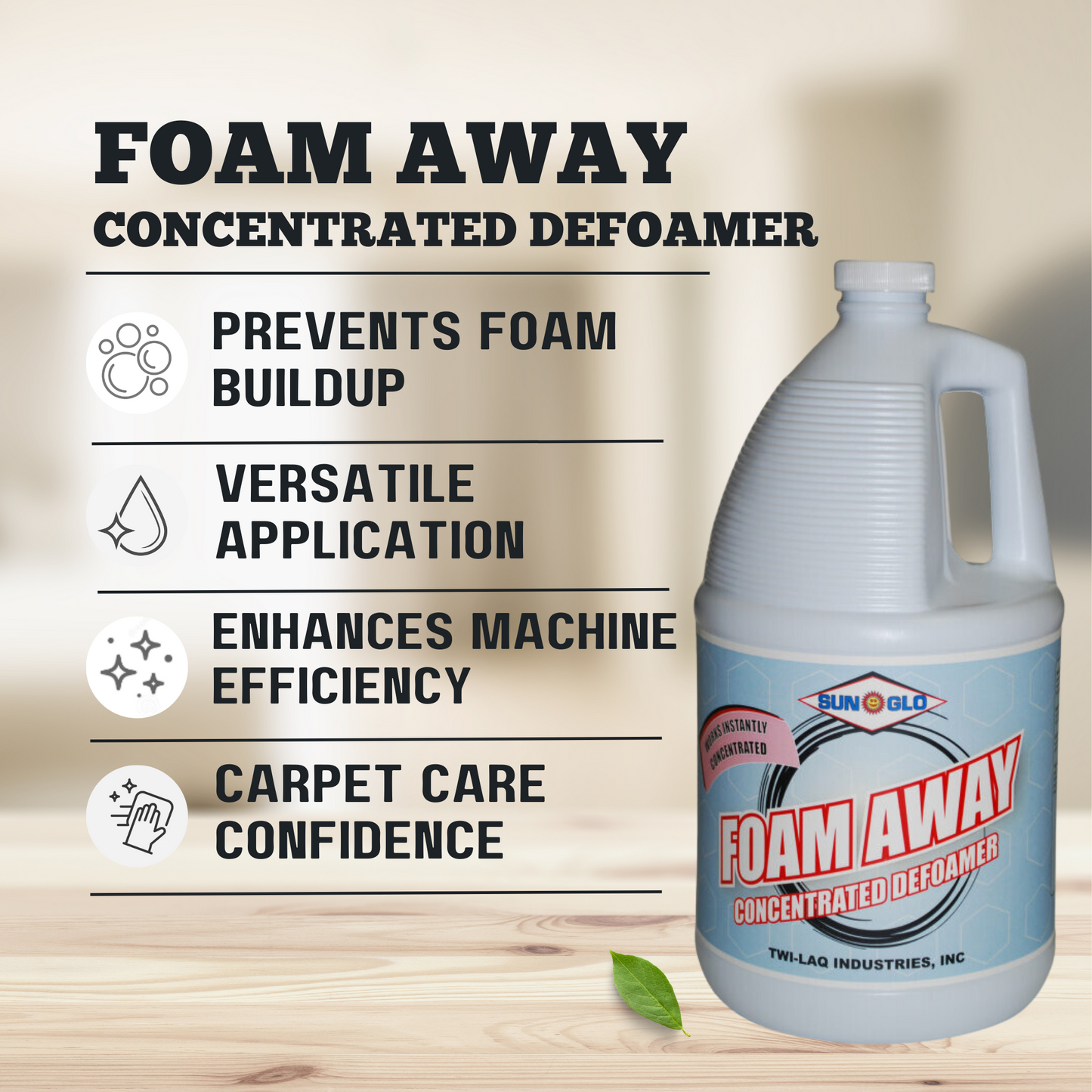 SUN GLO Foam Away - Premium Concentrated Defoamer for All Cleaning Equipment (4x1 Gallon Case)