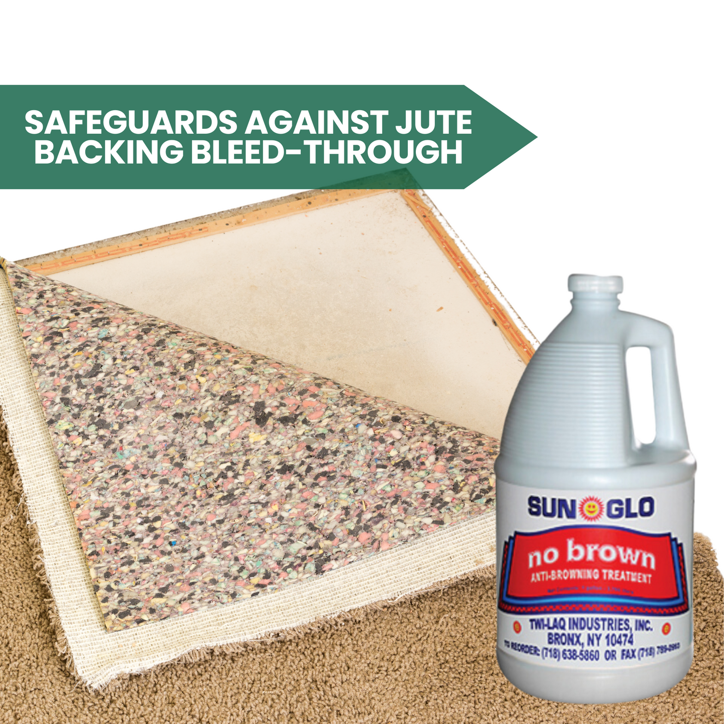 SUN GLO No Brown - Anti-Browning Treatment Carpet Stain Remover and Cleaner Solution, for Fresh and Vibrant Carpets (4x1 Gallon Case)