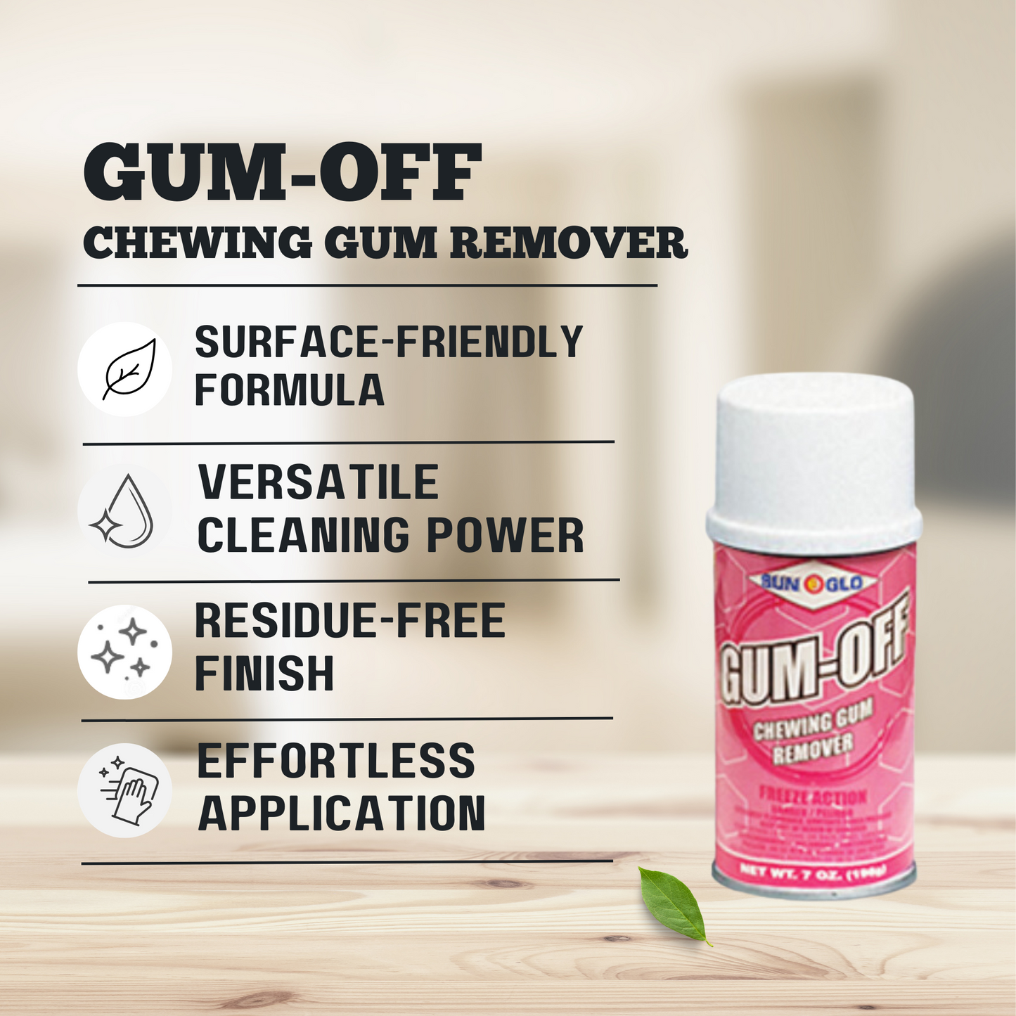 SUN-GLO Gum-Off - Chewing Gum Remover and Wax Remover - Efficient, Non-Damaging, Fast & Easy Removal, Advanced Multi-Surface Cleaner - Sold 12 per case