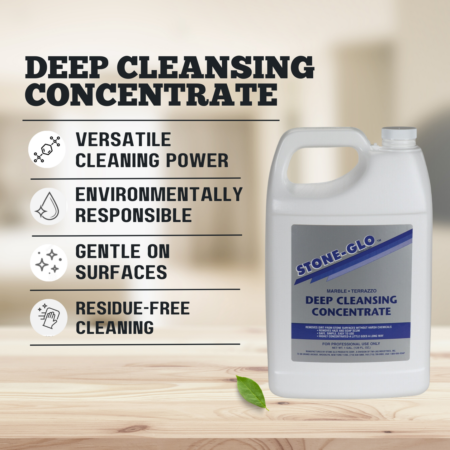 STONE-GLO Deep Cleansing Concentrate - Gentle Stain Remover, Potent Multi-Surface Cleaner for Preserving the Beauty of Your Stone, Granite, Marble, and Tile Surfaces