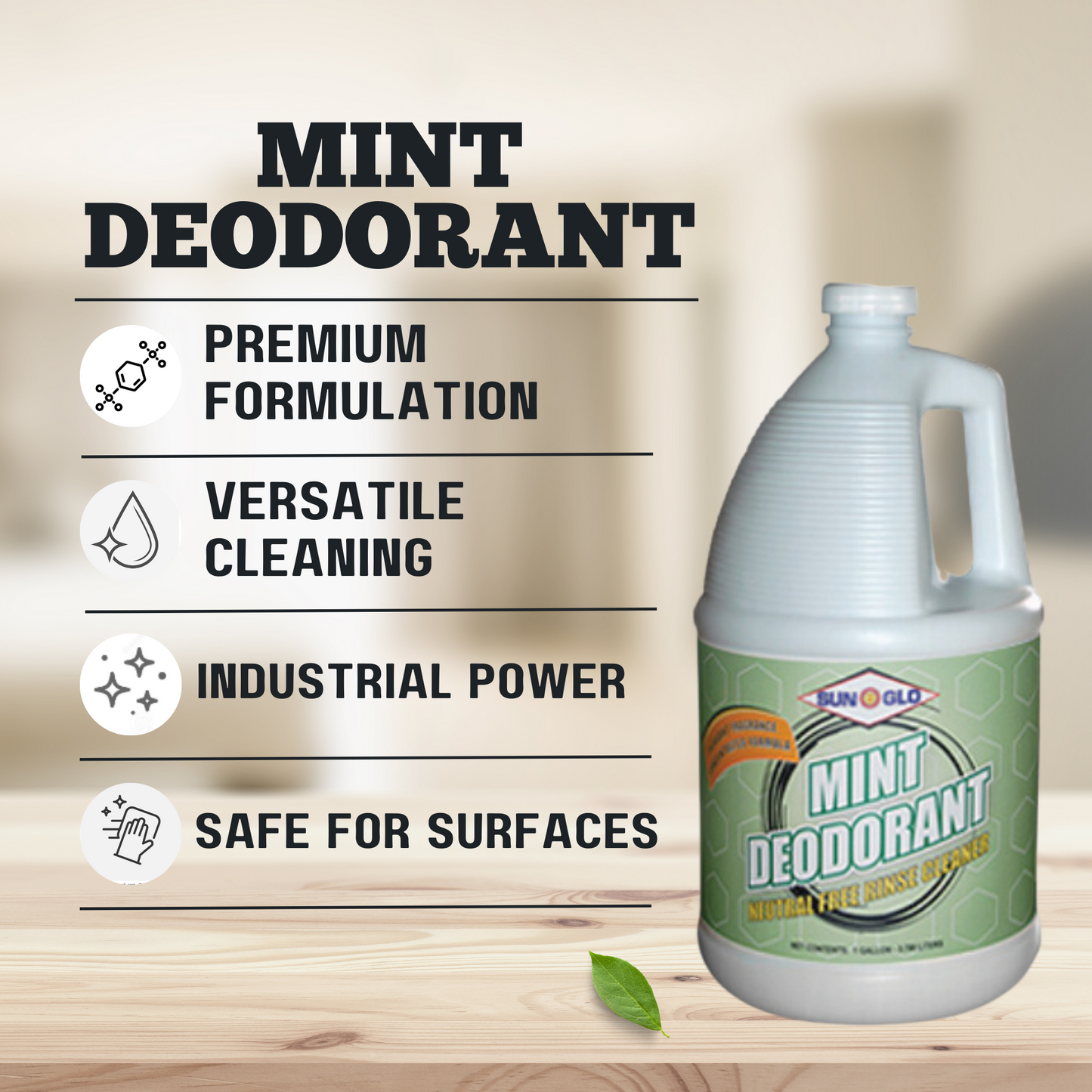 SUN-GLO Mint Deodorant - Super Concentrated Deodorizing Cleaner (4x1 Gallon Case)