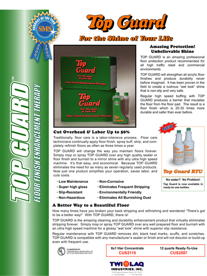 TOP GUARD - Commercial & Industrial Floor Protection, Surface Shield, Creates a Lustrous Wet Look Shine Floor Finish (6x1 Litter Box)